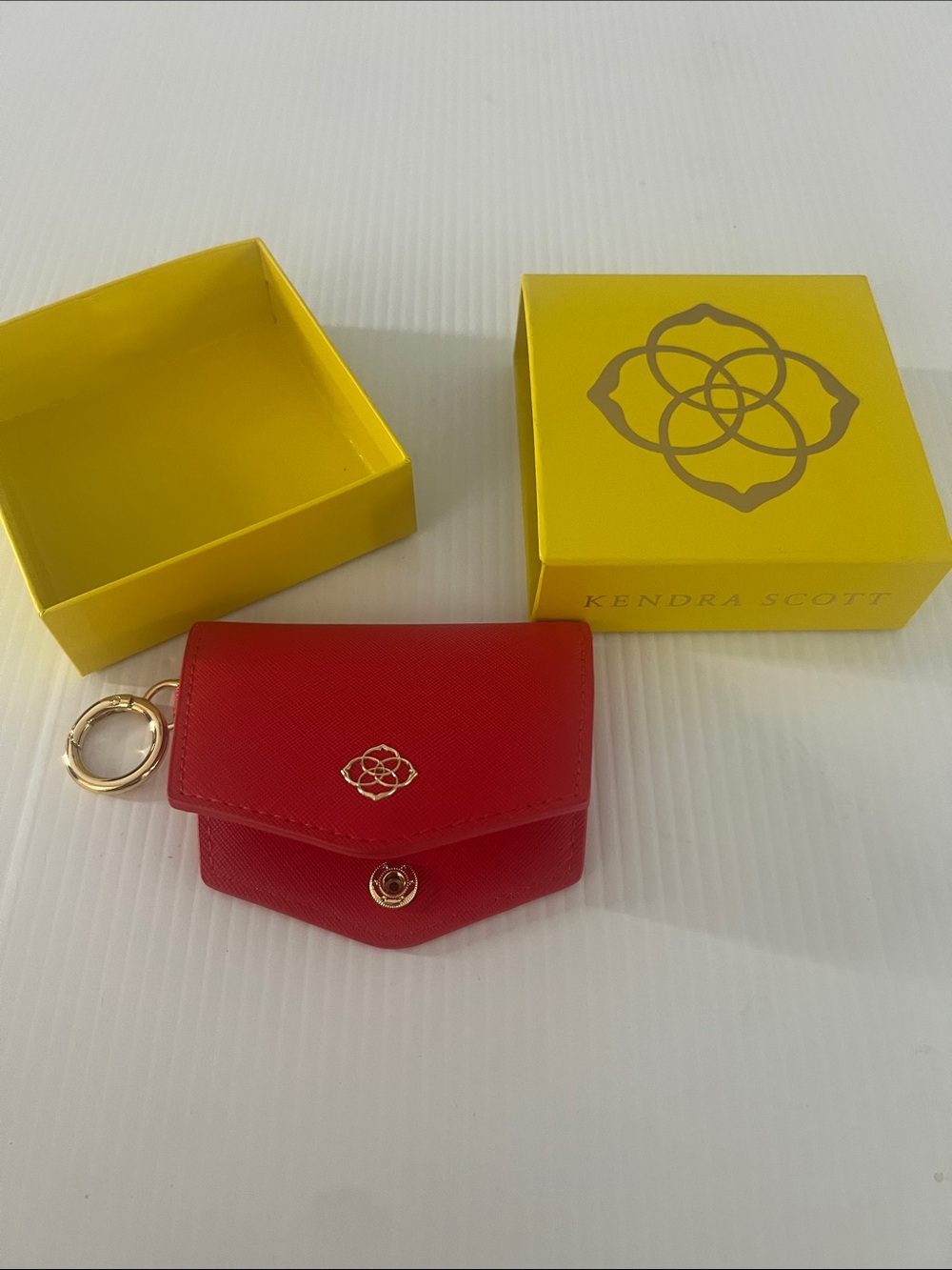 Kendra Scott Red Leather Key & Card Holder with Gold Hardware